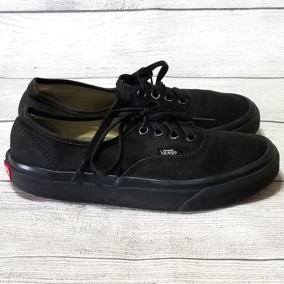vans authentic classic black mono lace up trainers